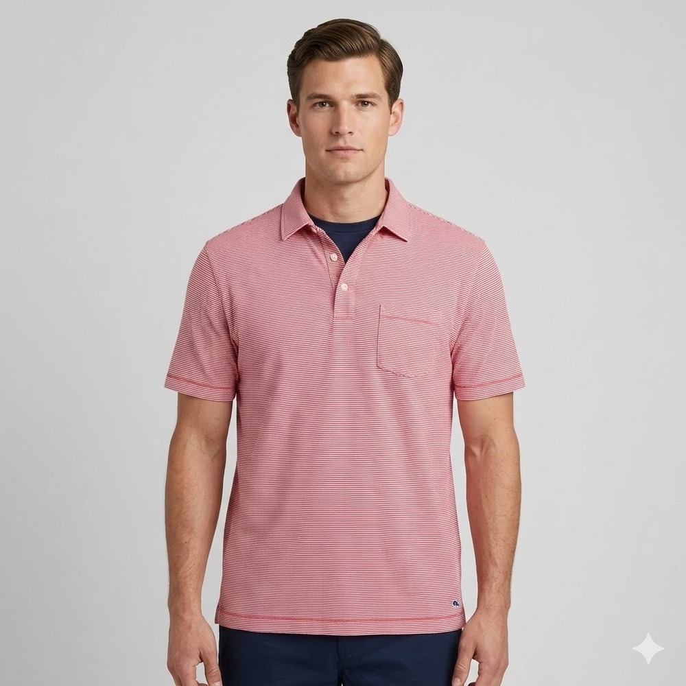 Vineyard Vines Striped Polo Cotton Short Sleeve Pocket‎ Red White Large